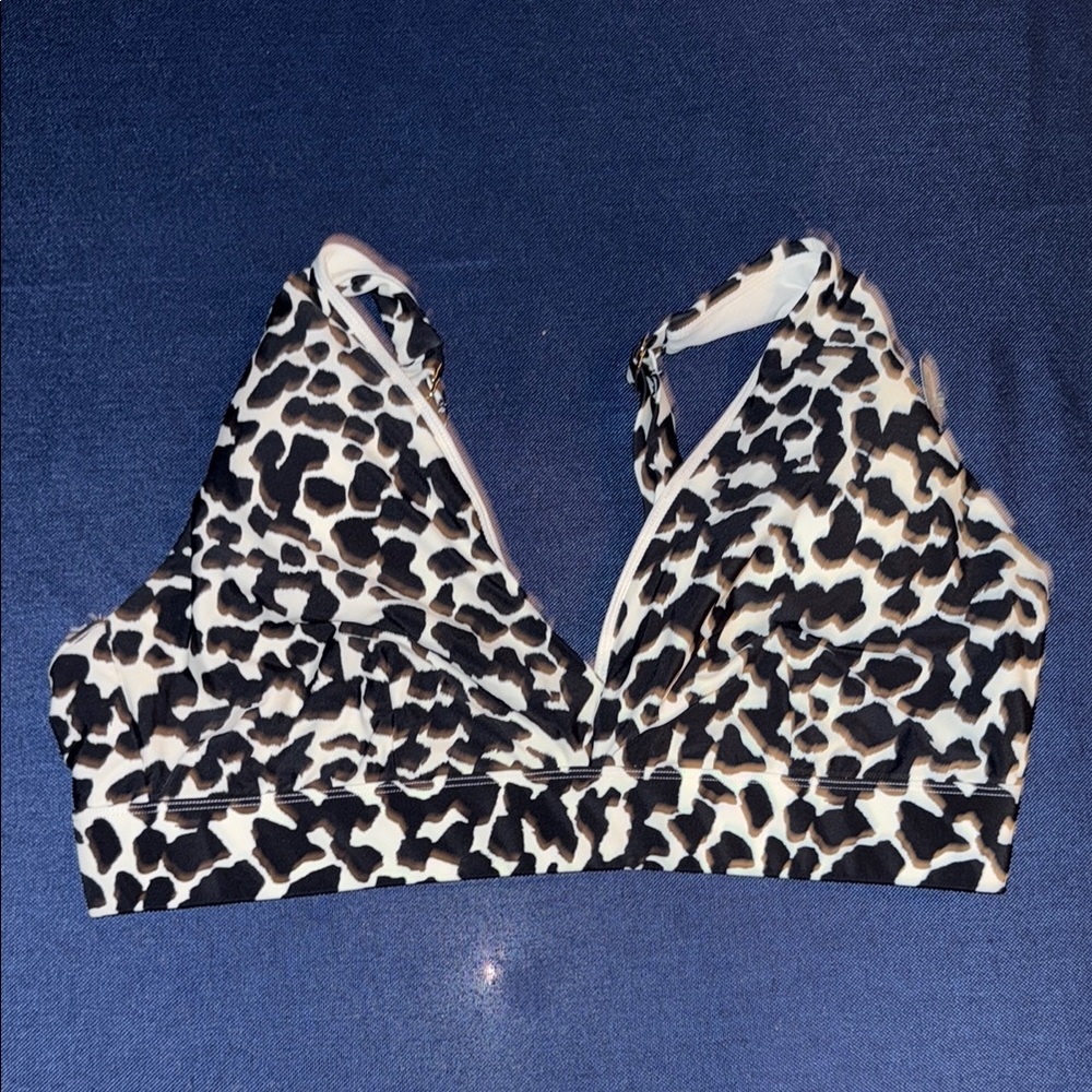 Time and Tru Black and White Patterned Bikini Top